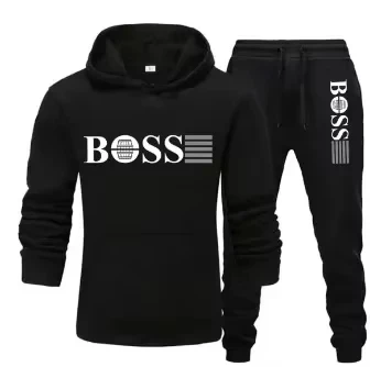 

Winter and autumn fleece thickened hooded pullover sweater jacket for men, casual sports outfit, two-piece set for men