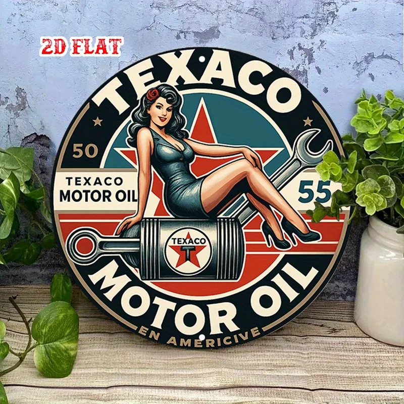 A Two-Dimensional Flat Circular Wooden Oil Tank Sign, a Vintage Circular Female Sign – Perfect for Room Decoration and Home Decor