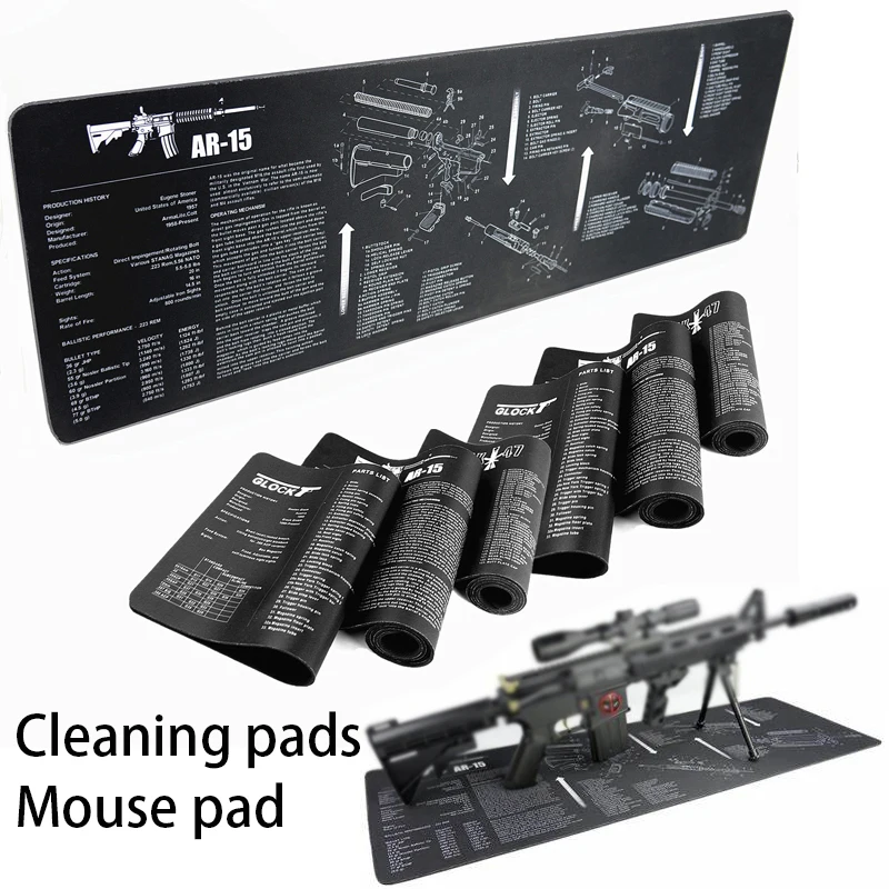 Lambul Gun Cleaning Mat Mouse Pad with Parts Diagram Instructions Armorers Bench Mat Repair Build Tool for AR15 AK47 Glock 1911