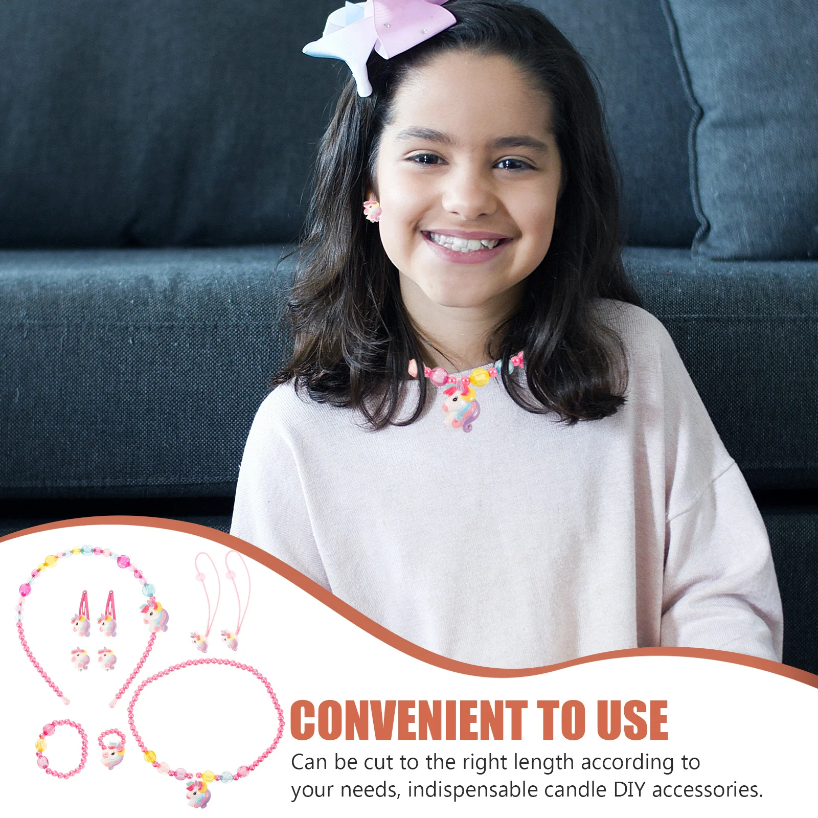 1세트 유니콘 쥬얼리 세트 (4-6세 여아용), 리틀 걸 쥬얼리 세트 (헤어밴드, 팔찌, 목걸이, 귀걸이, 반지, 헤어핀, 로프 포함)