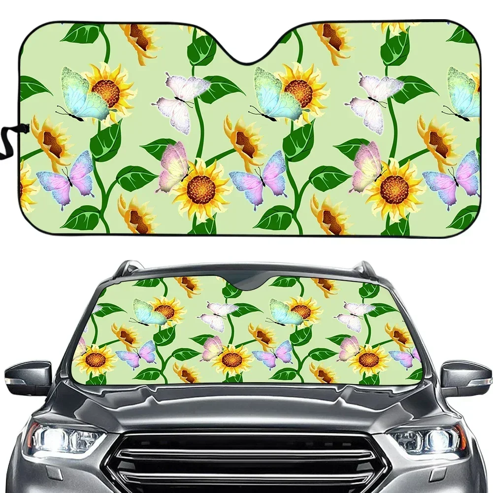 INSTANTARTS Sunflower with Butterflies Print Car Sunshades for Windshield Protector Foldable Car Front Windscreen Covers 2023