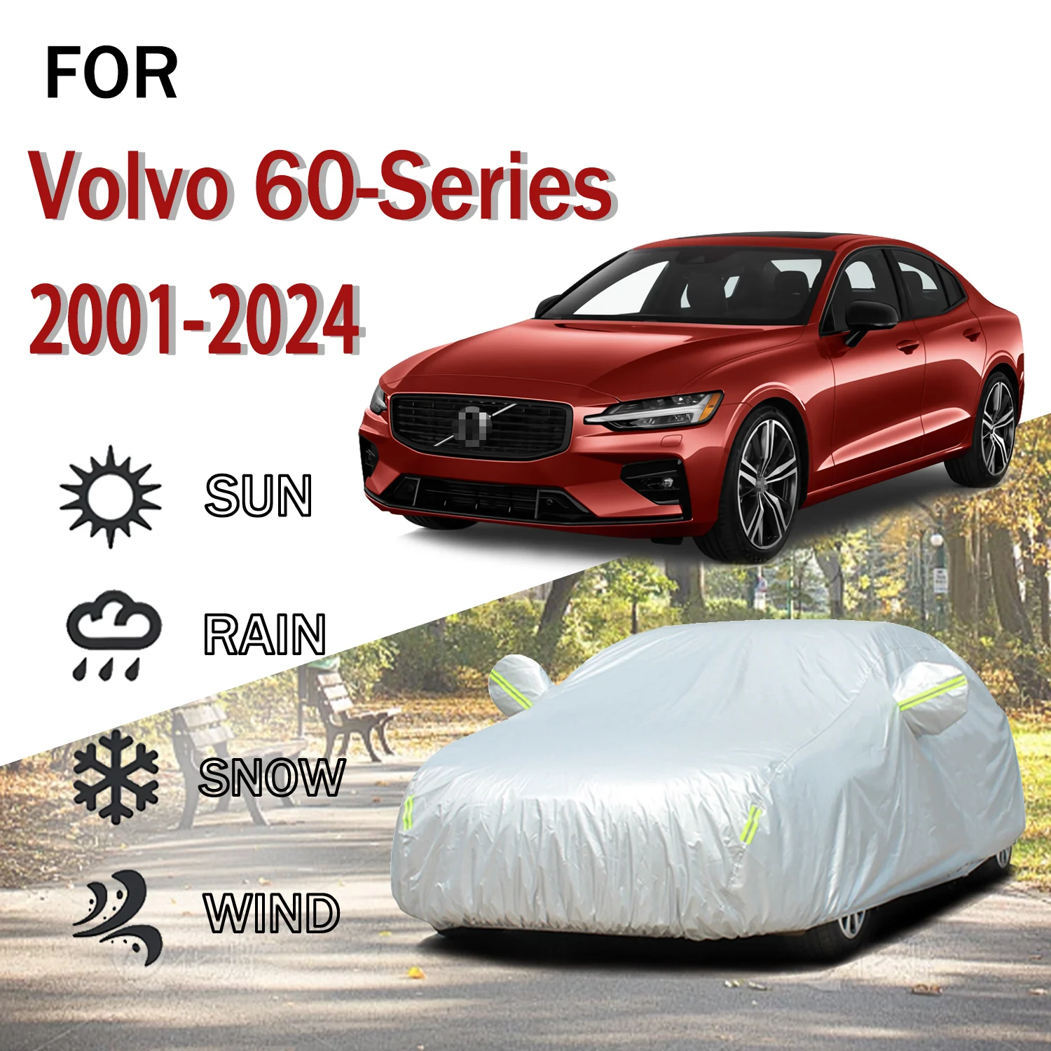 

For Volvo 60-Series 2001-2024 Outdoor Protection Full 190T Car Covers Snow Cover Sunshade Dustproof Exterior Car accessories