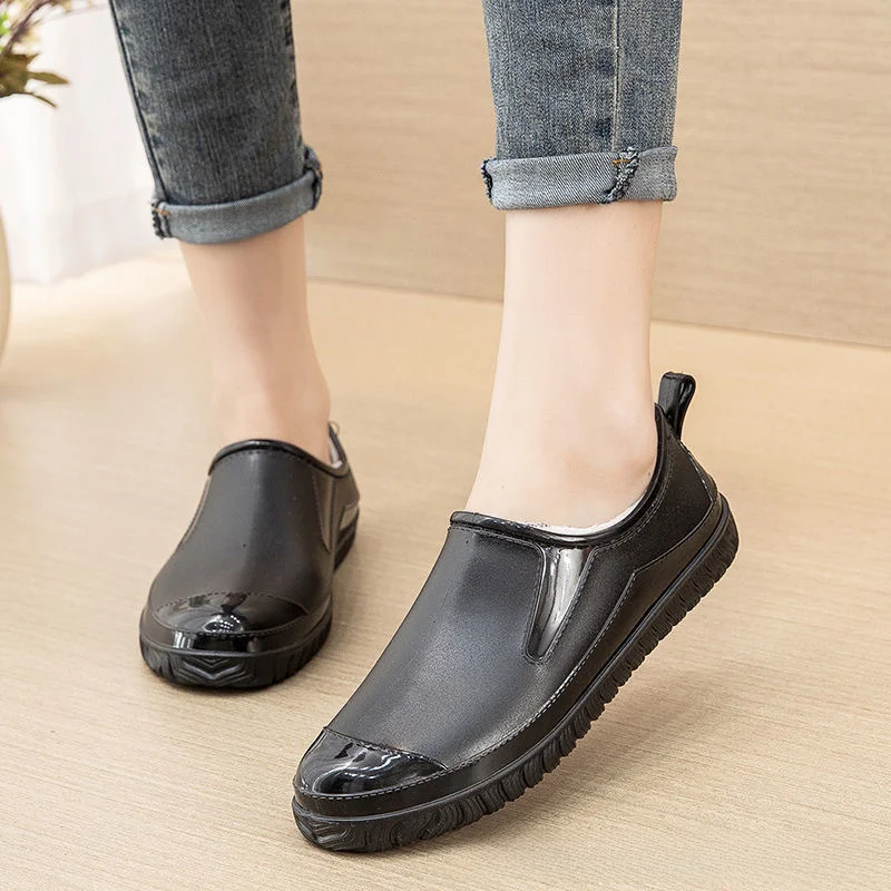 Fashionable Flat Bottom Seasons Cut Rain Boots Women Kitchen Waterproof Anti-slip Rubber Boots Tube Shallow Water Women Warm