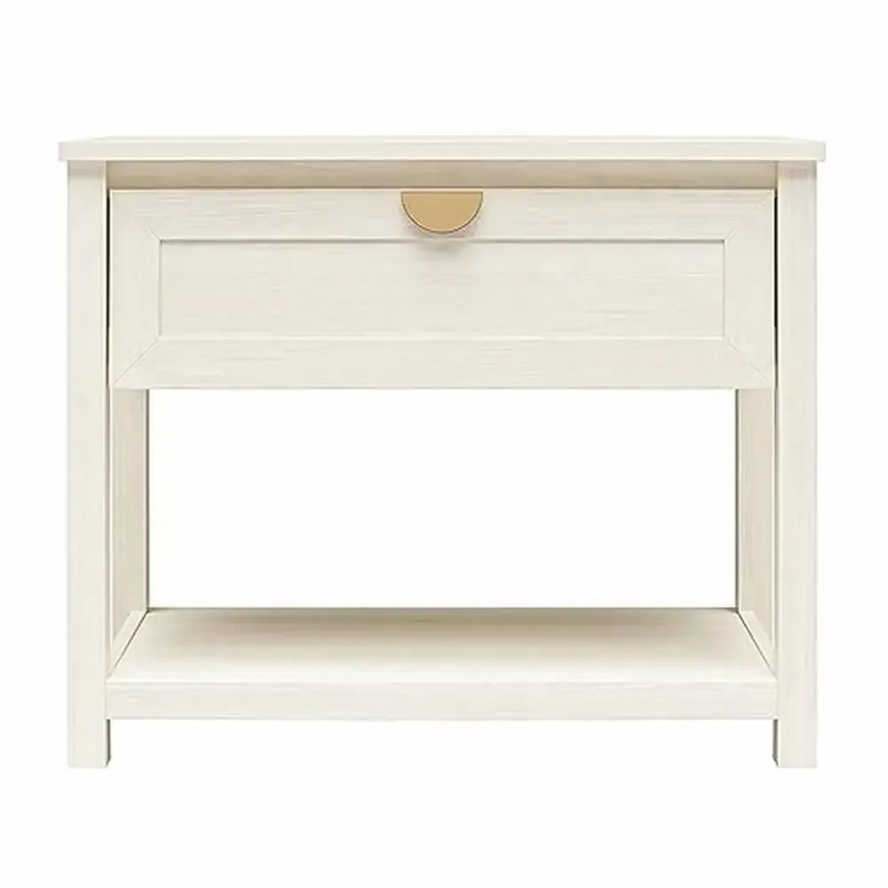 

Wide Ivory Oak Nightstand with Drawer & Shelf by Primrose Collection Coastal Design Multipurpose Side Table Living Room Easy