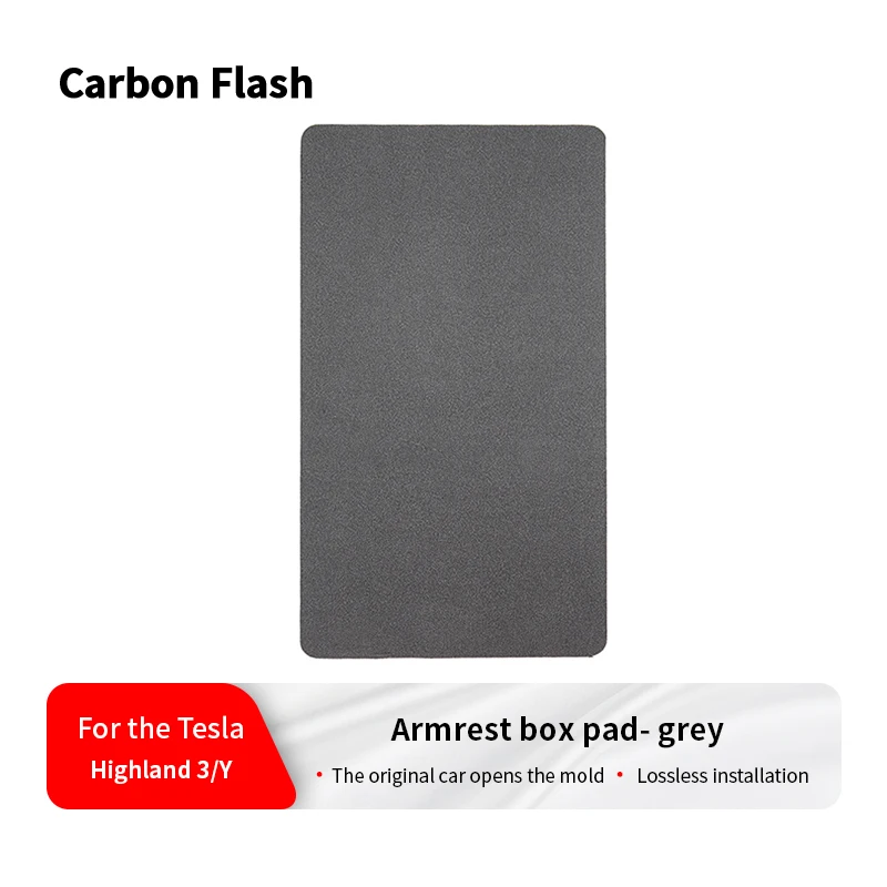 Gray Suede Anti-Slip Central Armrest Box Pad & Protective Cover for Tesla Updated Model 3/Y – Carbon Flash