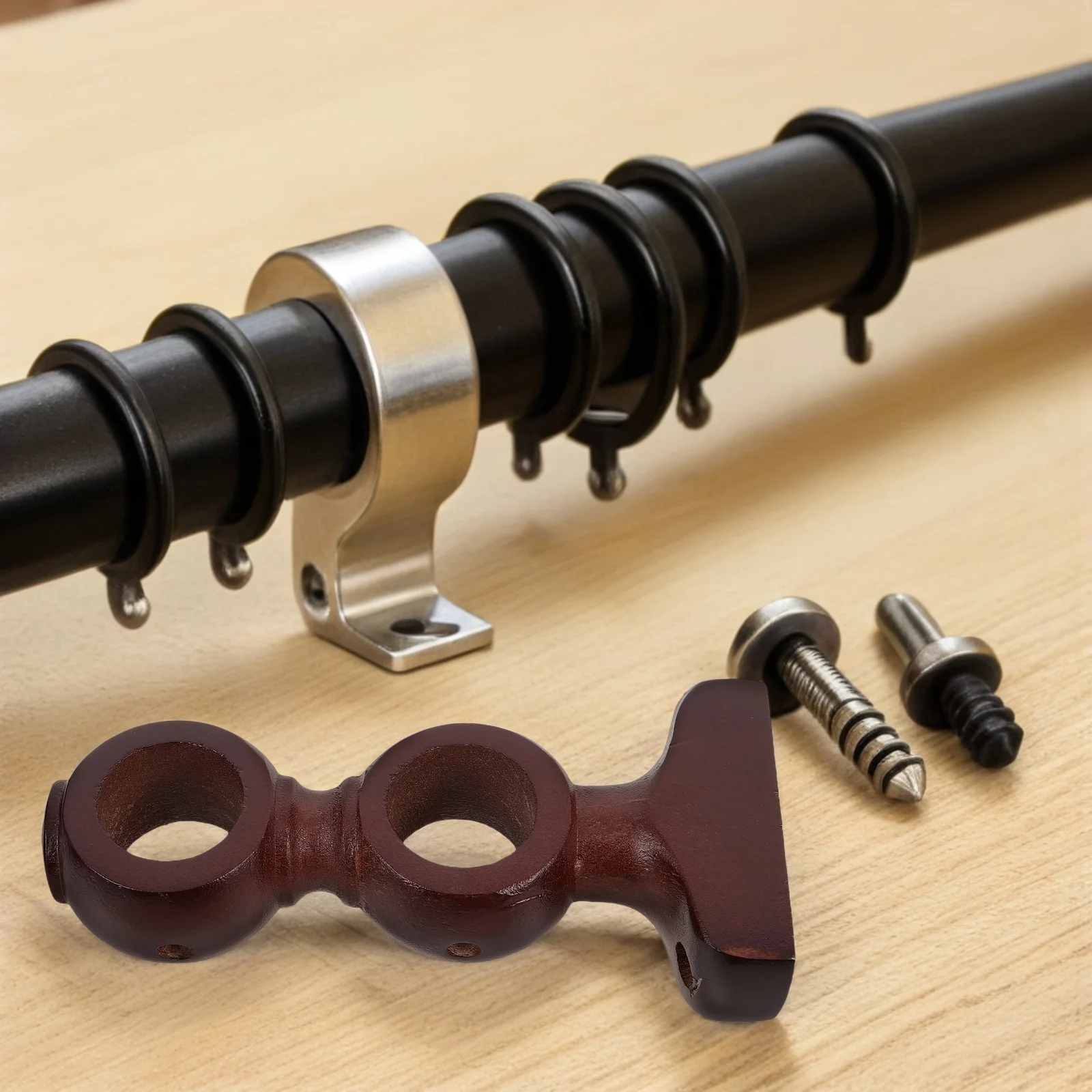 

2Pcs Wooden Curtain Rod Brackets Heavy Duty Double Rod Hangers for Bedroom Living Room Wall Mounted Drapery Holders