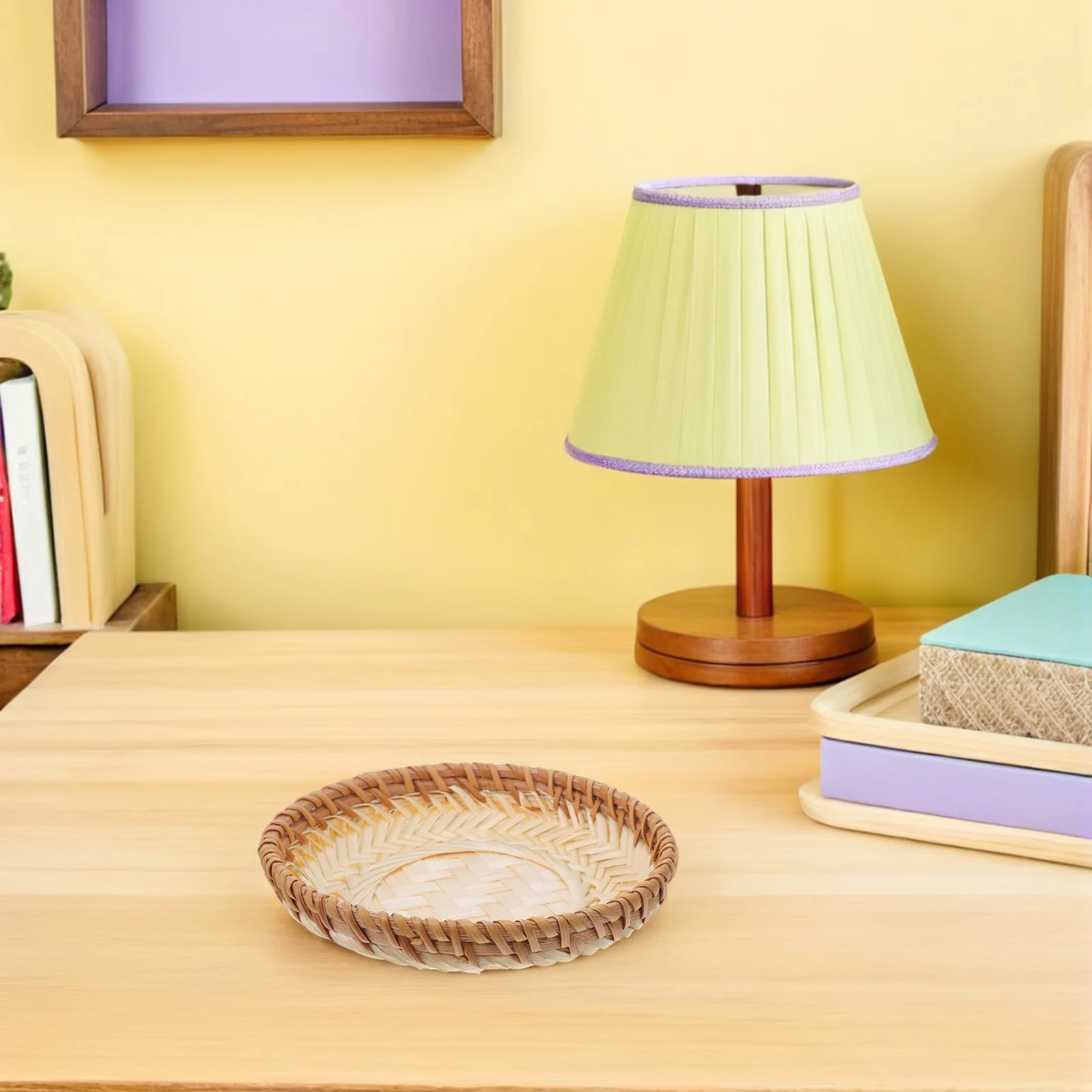 

2Pcs Bamboo Snack Basket Small Round Handwoven Storage Basket for Kitchen Countertop Food Container Nuts Bread Candy Rustic