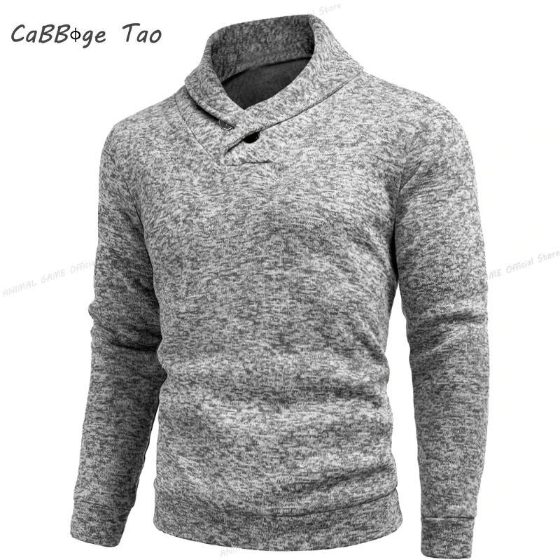 Autumn and Winter New Men's Long Sleeved High Neck Sweater Casual Slim Fit Top Mixed Color Elastic Slim Fit Warm Stripe Top