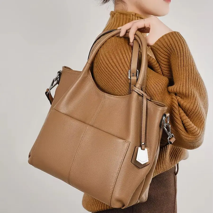 Aidrani Pebbled Cowhide Tote Bag for Women - Large Capacity Handbag with Multi-Pockets,Versatile Single Shoulder Crossbody Purse