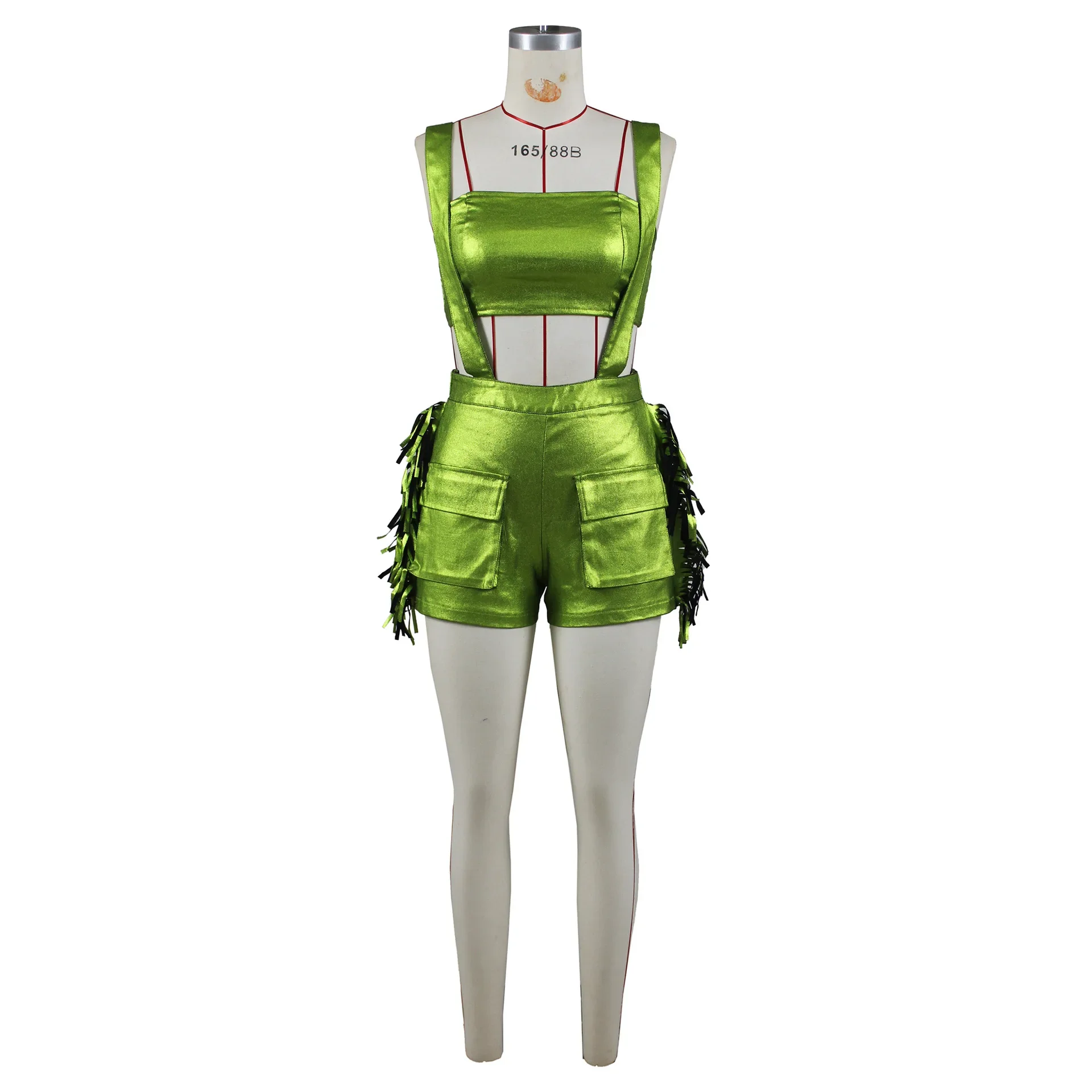 Metallic Womoen 2 Piece Set Off Shoulder Crop Tube Top Mini Shorts Overalls 2024 Autumn New Popular Sexy Club Party Tracksuits