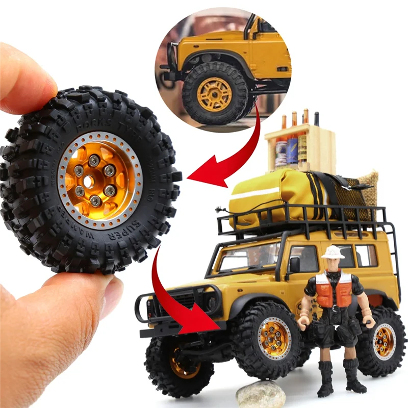 

HOT-4Pcs 51Mm Metal Beadlock Wheel Rim Rubber Tire Set For FCX24M Camel Cup 1/24 RC Crawler Car Upgrade Parts Accessories