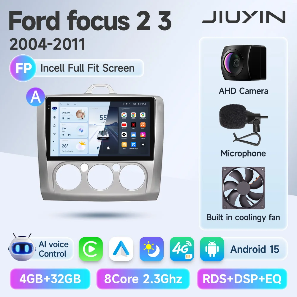 JIUYIN 9 Inch IPS Scherm Voor Ford Focus 2 2004-2011 Android 13 Auto Multimedia Speler Android Auto autoradio GPS Navi CarPlay