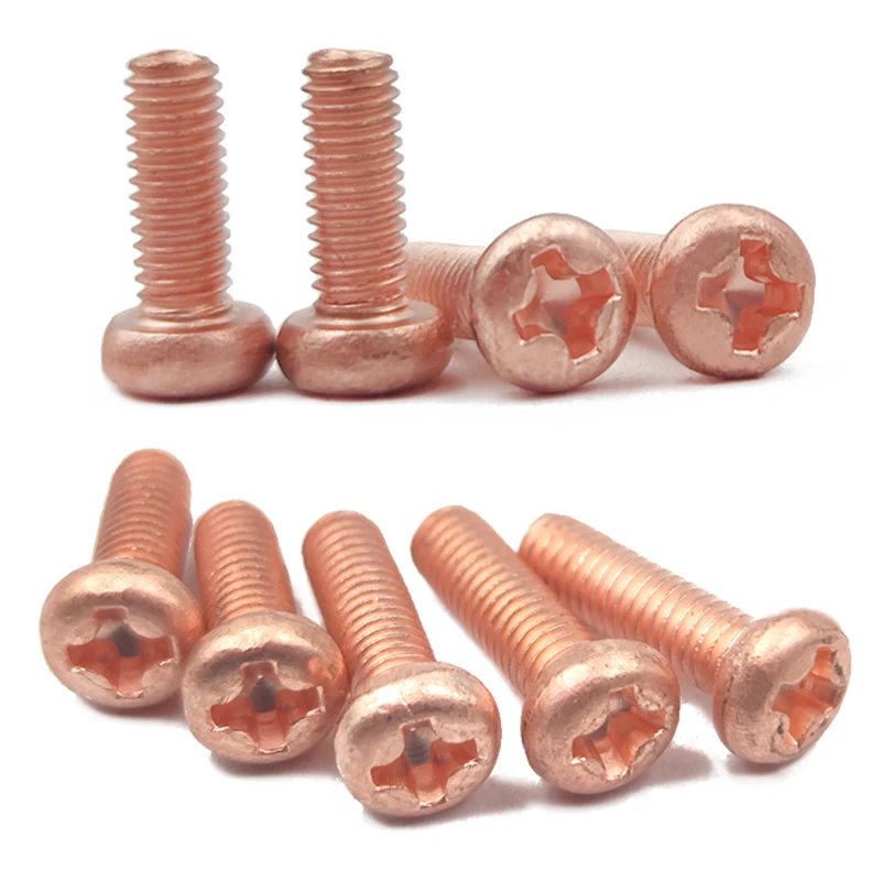 T2 Pure Copper Round Head Cross Screw PM High Conductivity GB818 Pan Head Phillips Groove Machine Tooth Screw M3 M4 M5M6 image 5