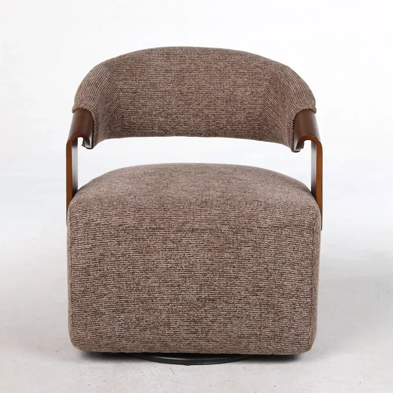 Modern Stylish Design Swivel Single Sofa with Bentwood Curved Armrests High-Elasticity Cushions Fabric Cover Round Shape