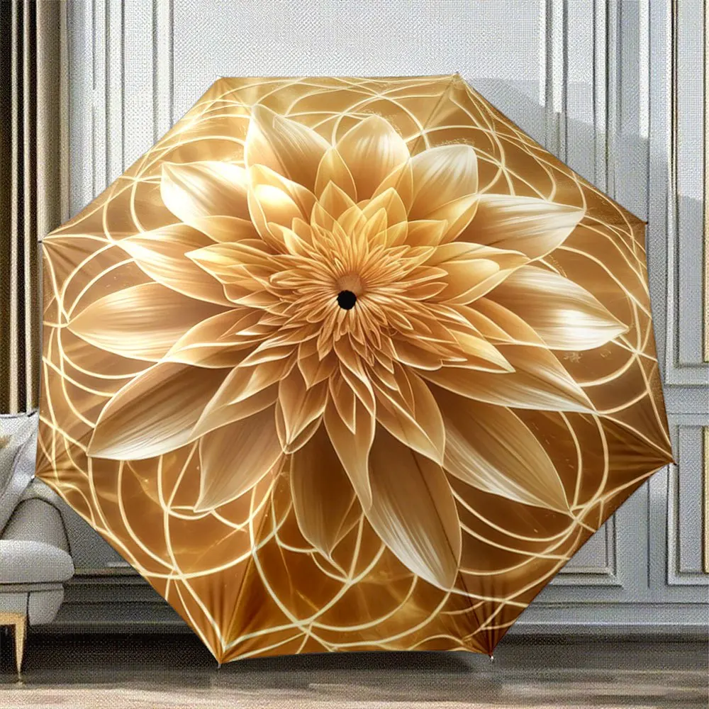 

Автоматический зонт с золотыми цветами, 8 спиц, компактный складной, с бежевыми и золотыми лепестками, портативный, 1 шт.