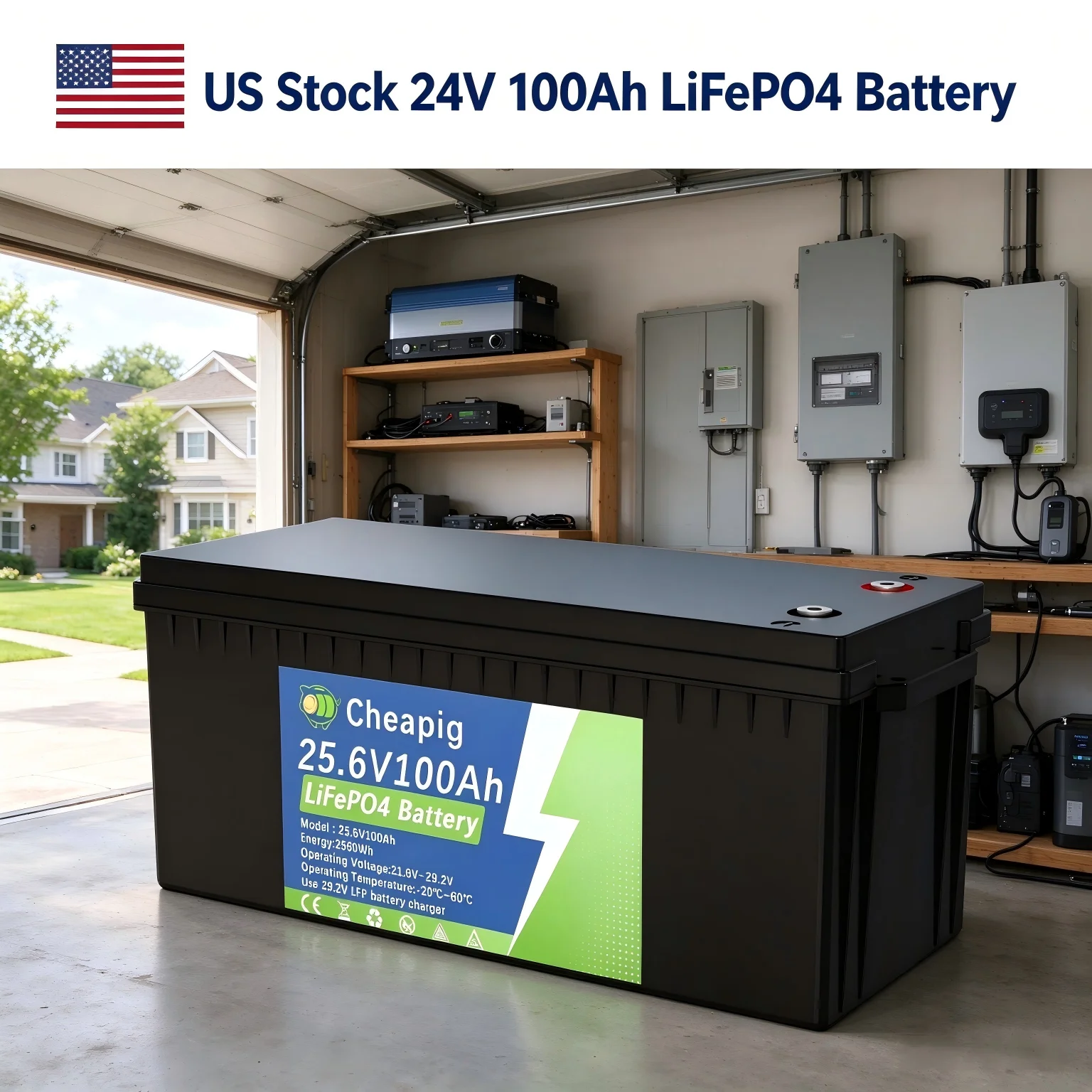 24V LiFePO4 Lithium Battery 2560Wh, 25.6V 100Ah Drop-in Lead Acid (SLA/AGM) Replacement with Built-in BMS Protection - Miami FL Warehouse US Stock, Export Ready for Trolling Motor, RV, Marine, Golf Cart & Off-Grid Solar