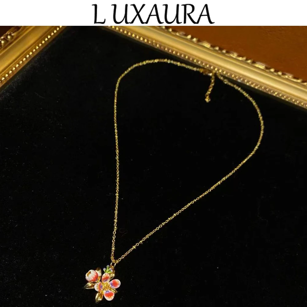 

Vintage fashion classic copper plated 18K pink flower design paired with bohemian women's jewelry necklace