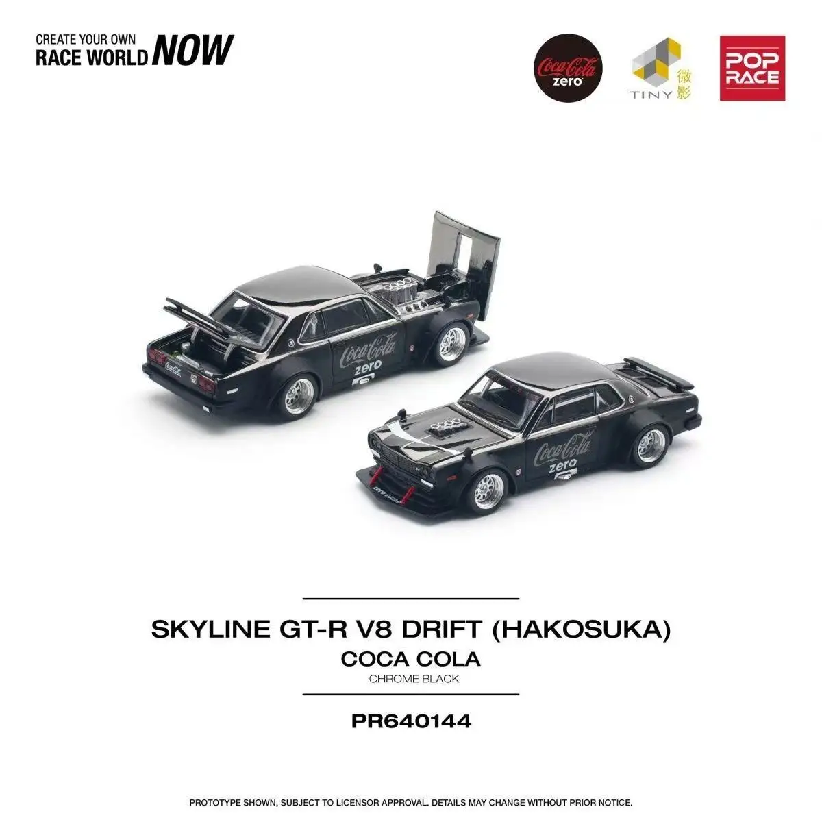 

POP RACE 1:64 Nissan SKYLINE GT-R V8 Zero Coca Cola True Scale Miniatures Alloy Premium Diecast Car Model Vehicle Collectible