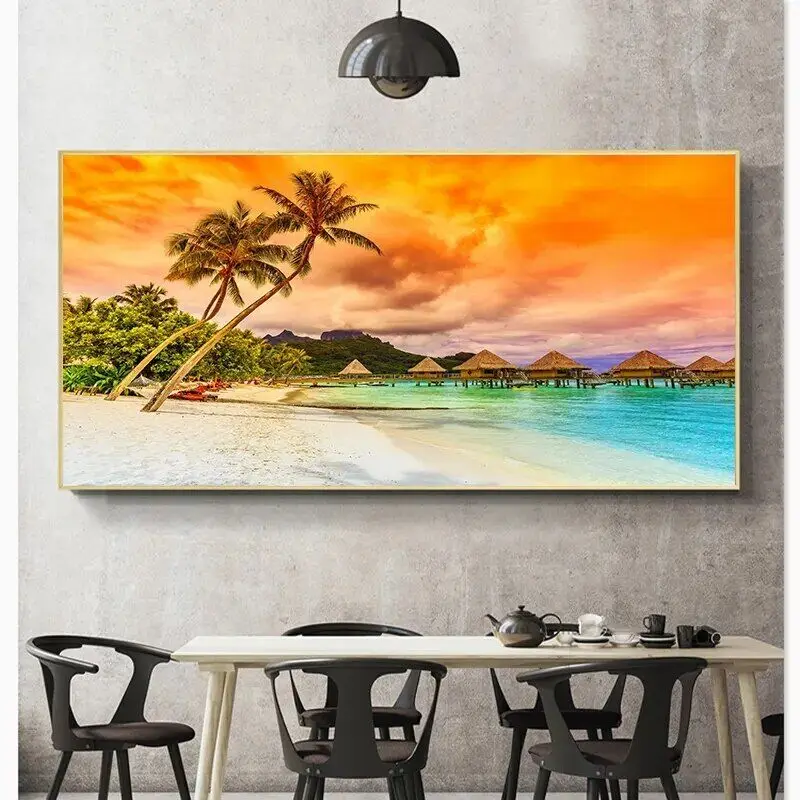 Coconut Tree Seascape Blue Sea Art Picture Print Silk Poster Living Room Decor Home Wall