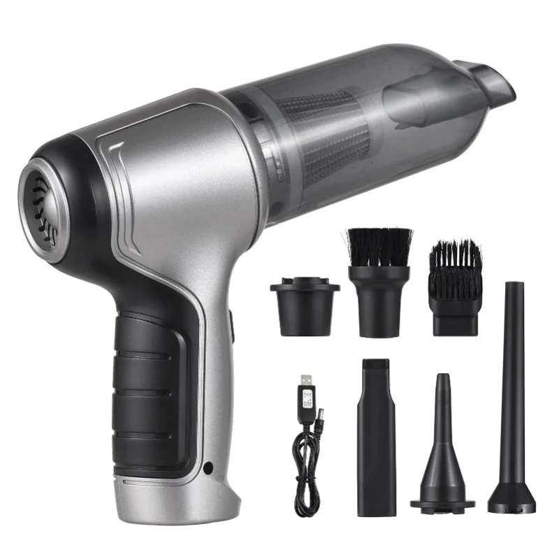 مكنسة كهربائية محمولة للسيارة، منظف لاسلكي محمول، منفضة هواء صغيرة ومضخة يدوية مع شفط قوي 19000Pa، شحن USB