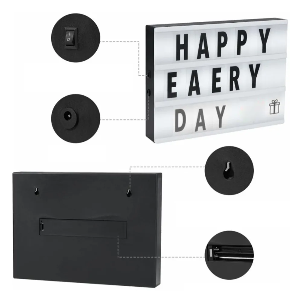 Practical A4 LED Light Black LED Message Board Reusable PP Light Sign Wall Decor