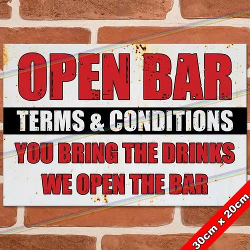 OPEN BAR 30cm Metal Signs Man Cave Shed Bar Pub Garage Gift Funny Tin Sign UK --Tin Sign