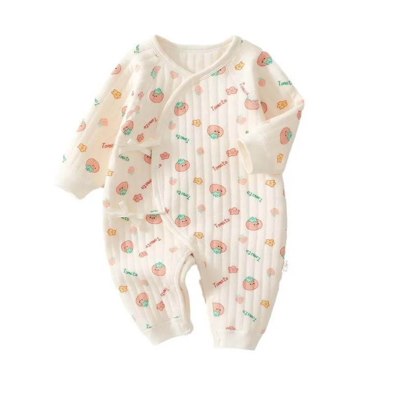 0-1Y Newborn Baby Jumpsuit Cute Printed Patterns Thickened Long Sleeve Padded Thermal Onesie Butterfly Clothing for Girls Boys