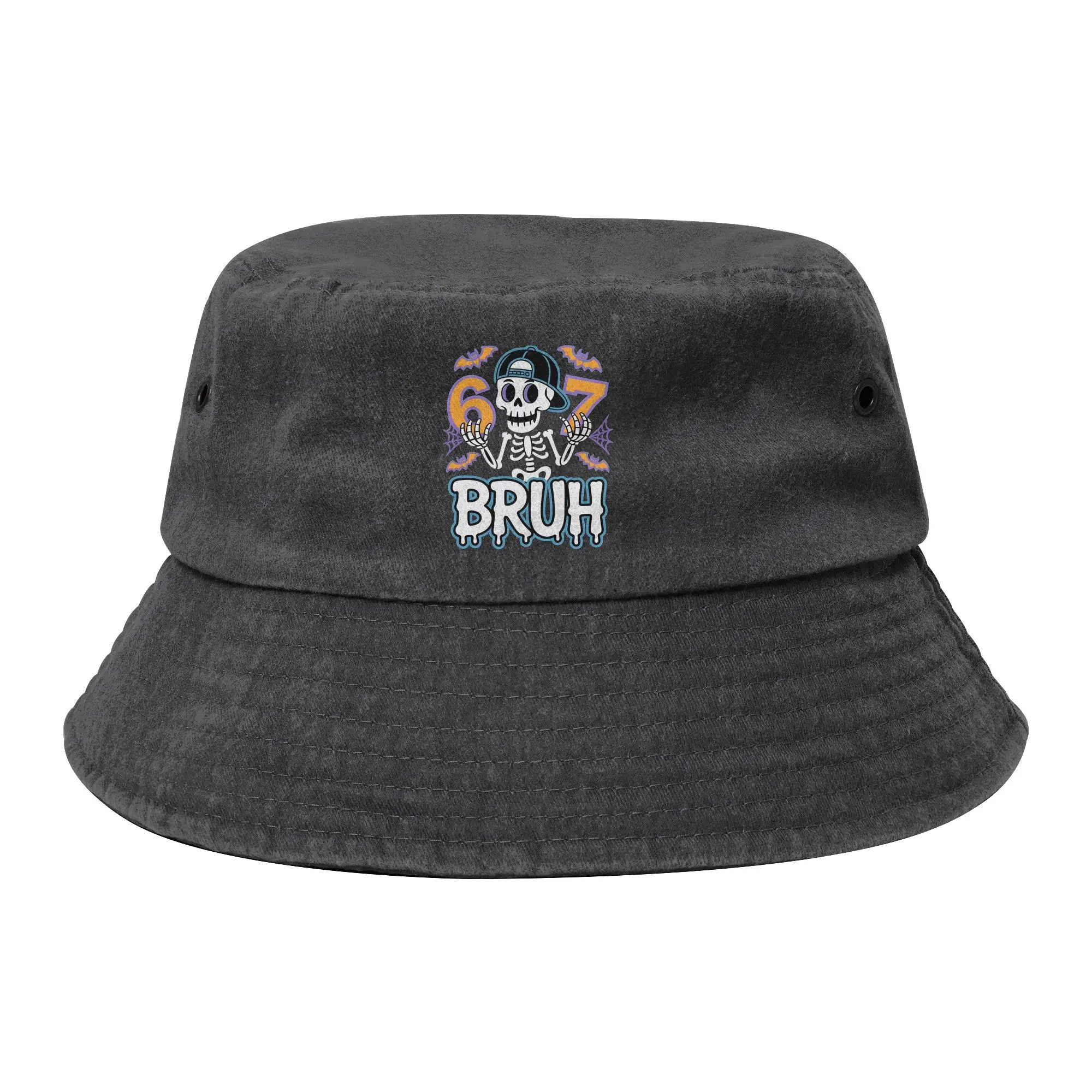 Vocation Six Seven Bruh 67 Bucket Hats Unisex Distressed Washed Hot Sun Hats Brainrot Meme Bob Hat Fisherman Caps
