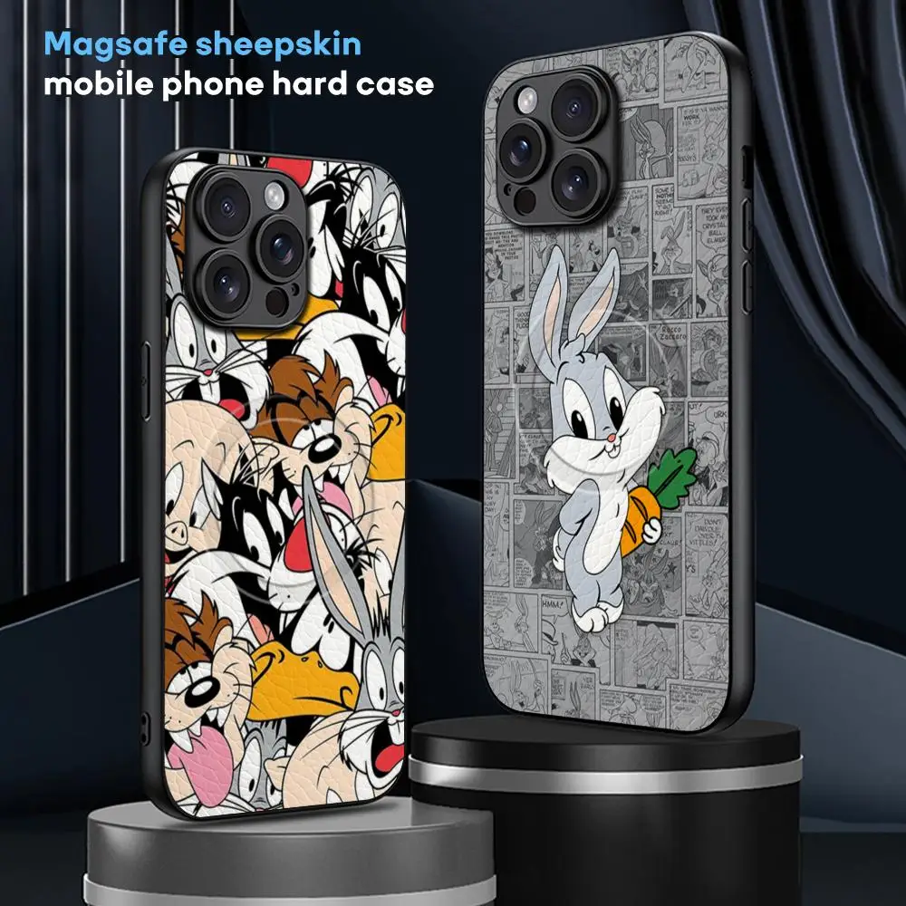 Cartoon R-Rabbit B-Bird DucK Phone Case For iPhone 16 15 14 13 12 11 Plus Pro Max  High-end Luxury Magsafe Sheepskin