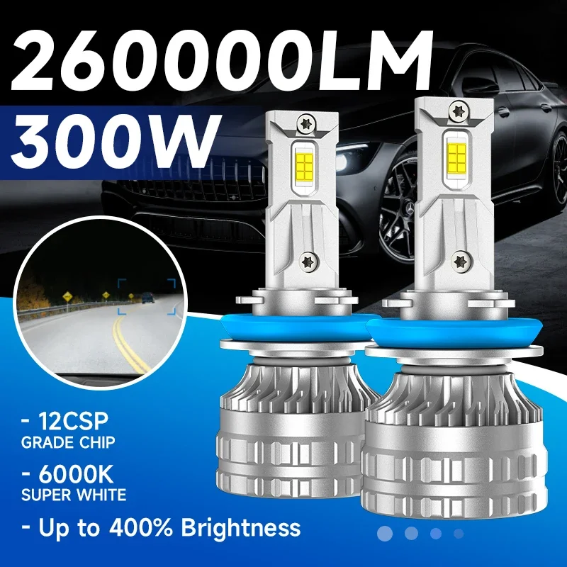 

Светодиодные лампы для фар 300W 260000LM H7 H4 3570 CSP Canbus H1 H3 H11 9005 HB3 9006 HB4 9012HIR2 Turbo, 12V-24V