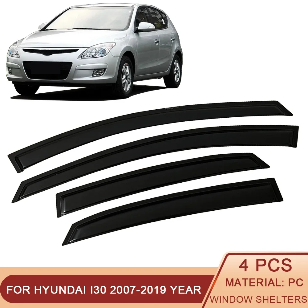 

For Hyundai I30 2007-2019 Auto Side Window Wind Deflectors Visors Black Rain Guard Door Visor Vent Shades Dark Smoke Ventvisor