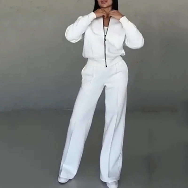 Spring Woman Loose Tracksuit Zipper Sweatshirt Coat+High Waist Straight Pants Sports Outfits Female Autumn Casual Two-piece Set - Image 4