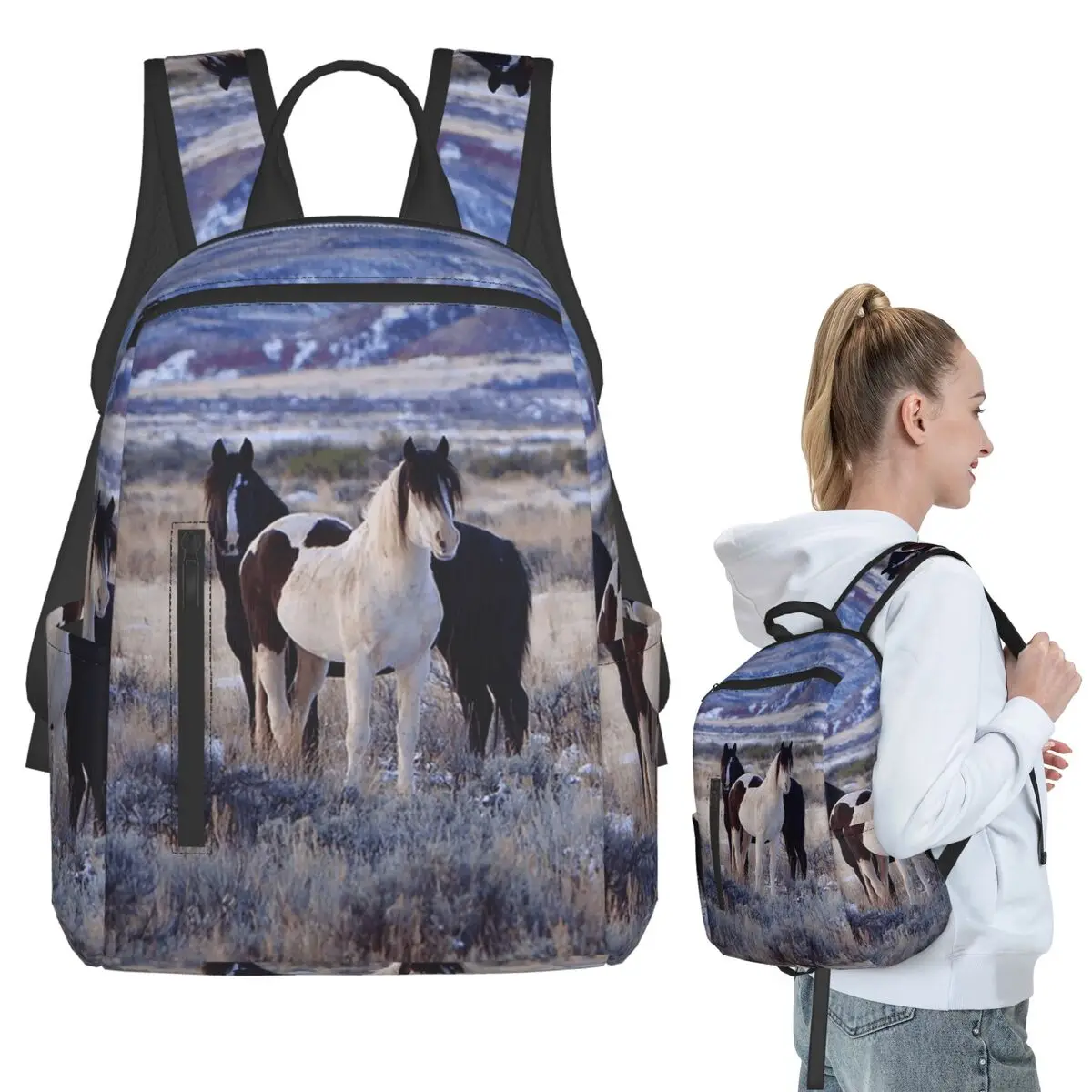 

Blue Hour Horses Backpack Student BookBag Children School Bag Laptop Shoulder Bags Men Women
