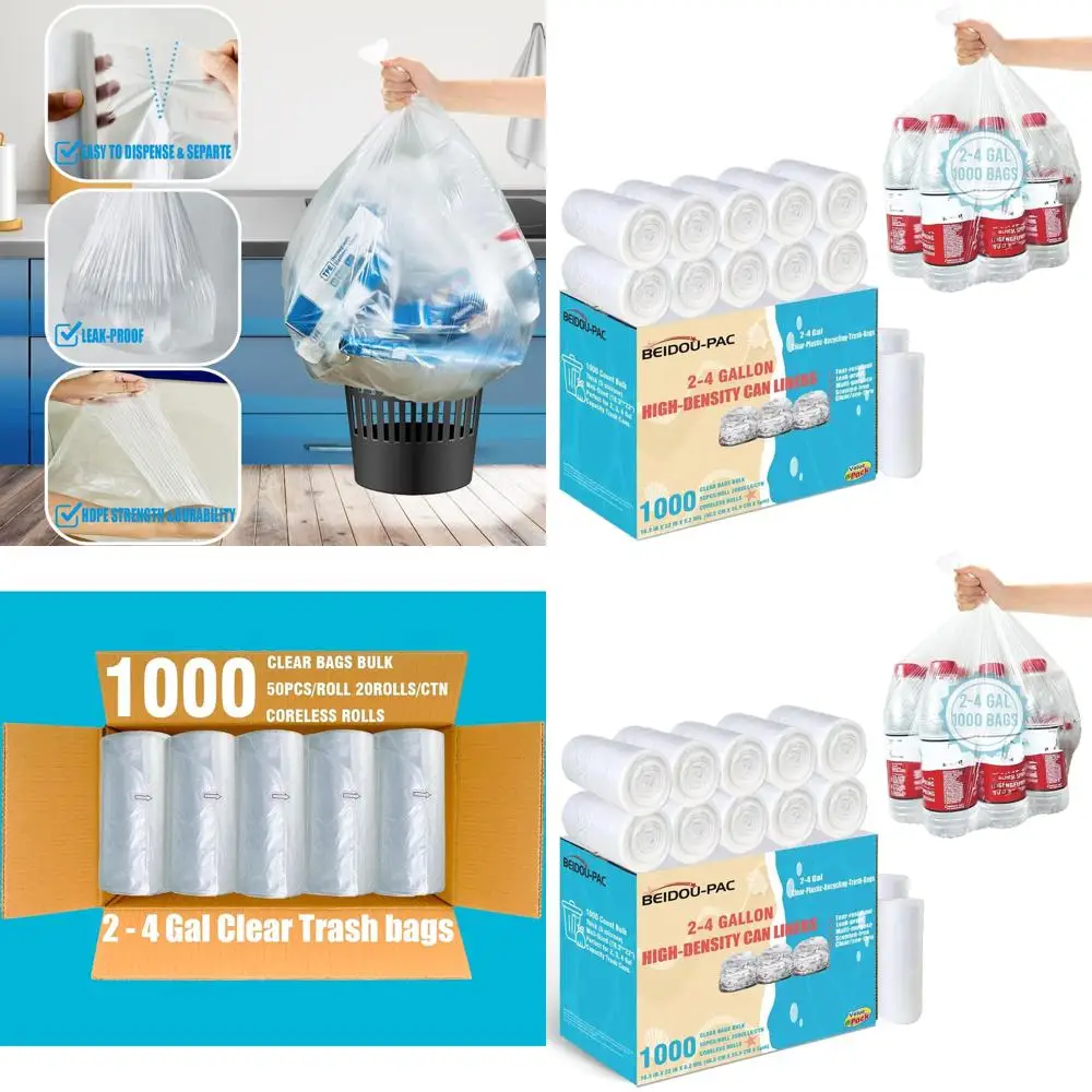 

1000 штук прозрачных маленьких мешков для мусора, объемом 2-4 галлона, идеально подходят для дома, кухни, ванной комнаты и офиса.