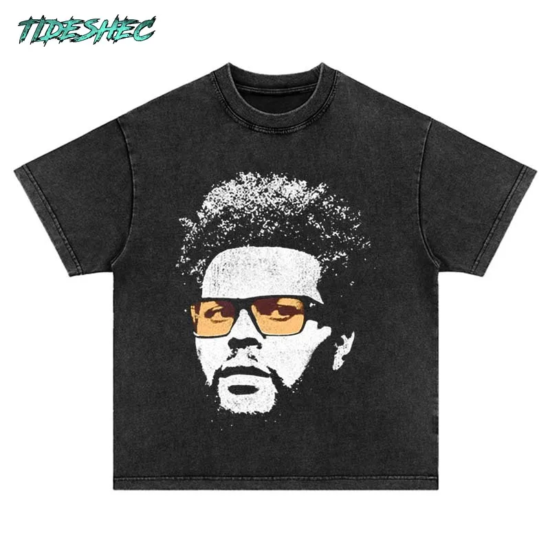 

Men Cotton Shirt Retro Washed T Shirt Oversize Harajuku Hip Hop Streetwear Vintage Portrait Printed Graphic Men T-Shirt Clothing