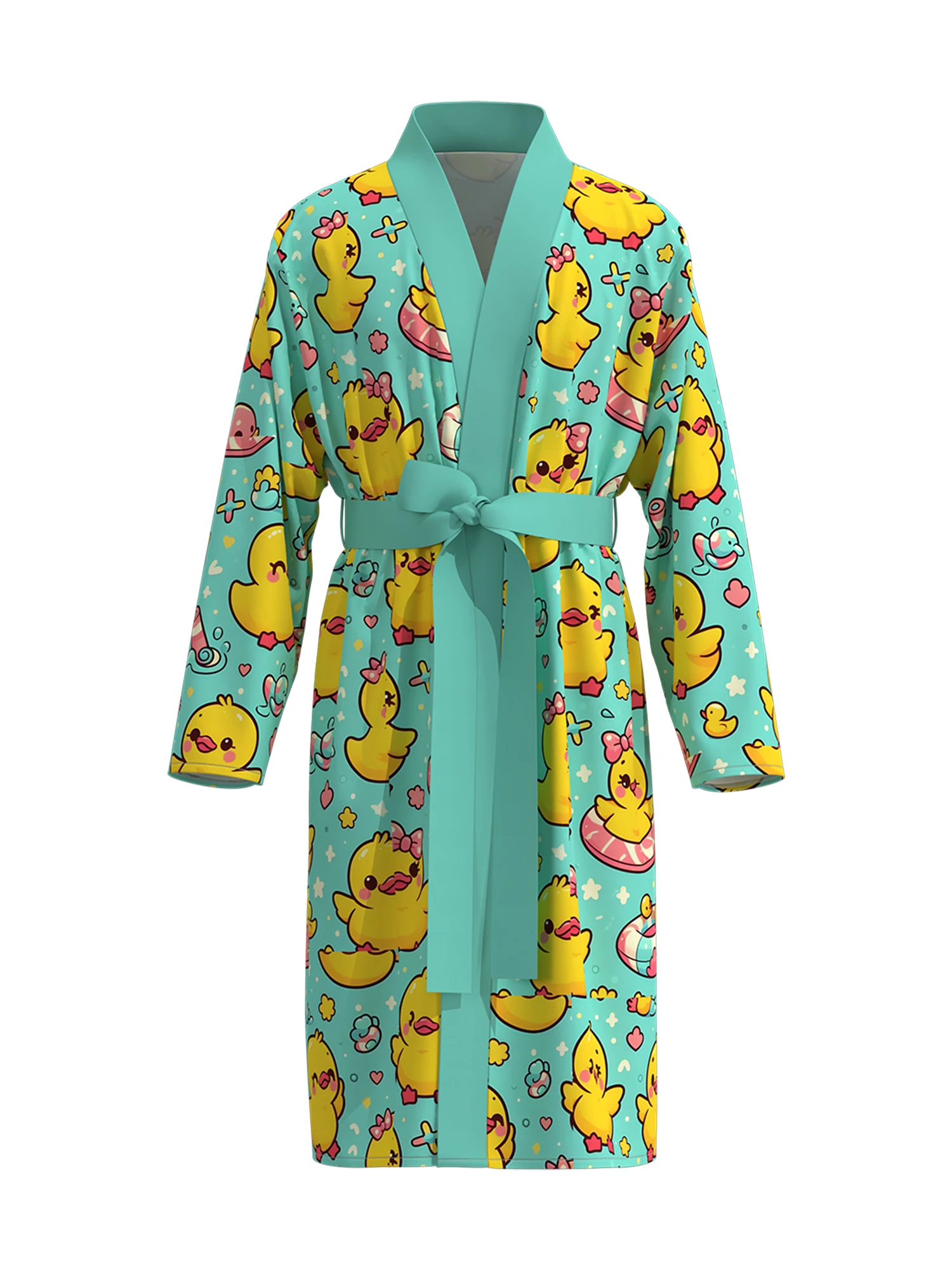 2026 new men's swimming duck home robe 3D digital full-print casual bathrobe spring and summer thin quick-drying home robe with