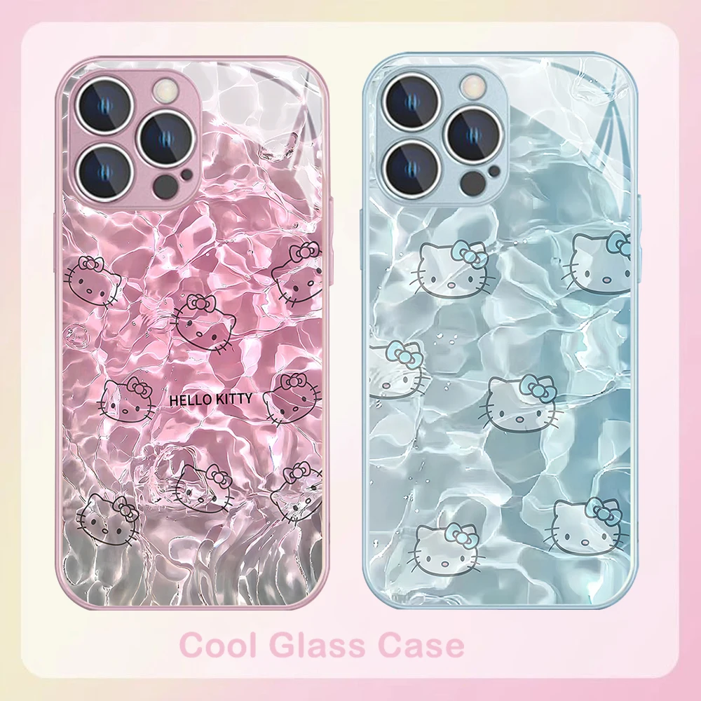 Summer Swim Hello Kitty Metallic-Color Phone Case For iPhone X XR XS 16 15 14 13 12 Mini 11 Pro Max 7 8 SE 20 Plus Glass Cover