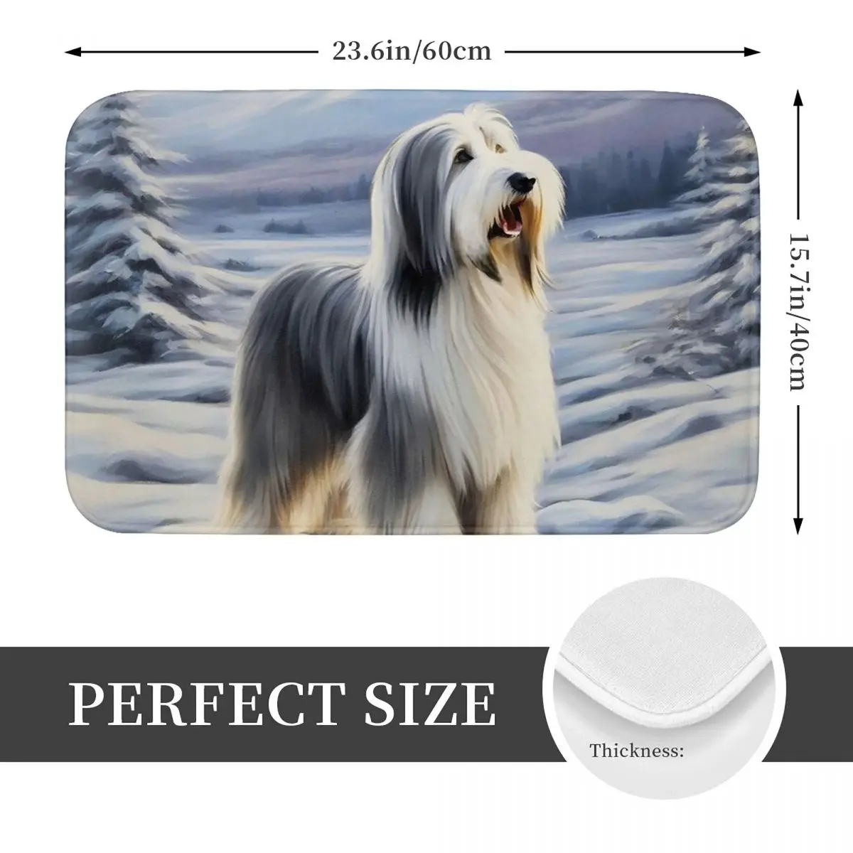 Bearded Collie Dog In The Winter Landscape Anti-slip Doormat Floor Mat Carpet Rug for Kitchen Entrance Home Balcony Footpad Mats