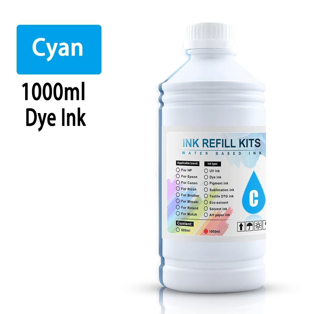 1000 مللي 1 كجم لتر أسود C M Y عبوة مجموعة الحبر القائمة على الصبغ لاستبدال إبسون كانون HP Brother Lexmark سامسونج ديل النافثة للحبر #3