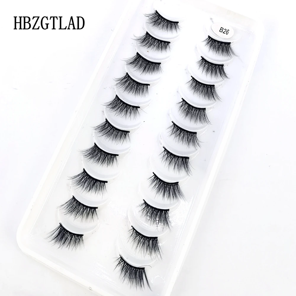天然ミンクつけまつげ,10ペア,3Dクロス,手作り,メイクアップツール,エクステンション