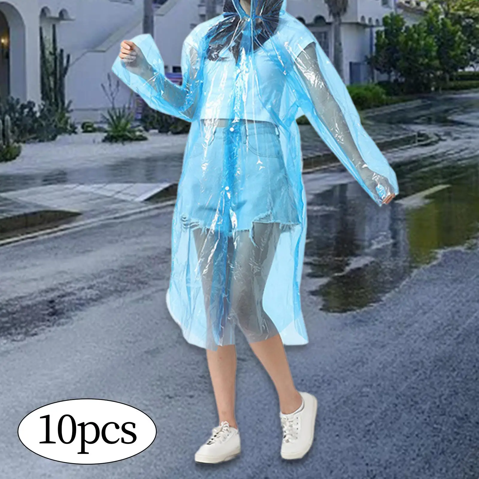 Rain Poncho Disposable Adults Waterproof Raincoat with Drawstring Hood for Outdoor Camping Hiking Cycling Travel