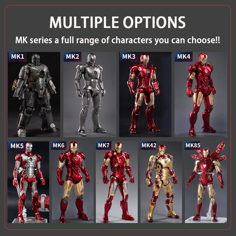 Marvel Toys Iron Man Whiplash Mark2 Led Light Action Figure Mk85 Mk50 The Infinity Saga X Action Movie Model Doll Mk Series