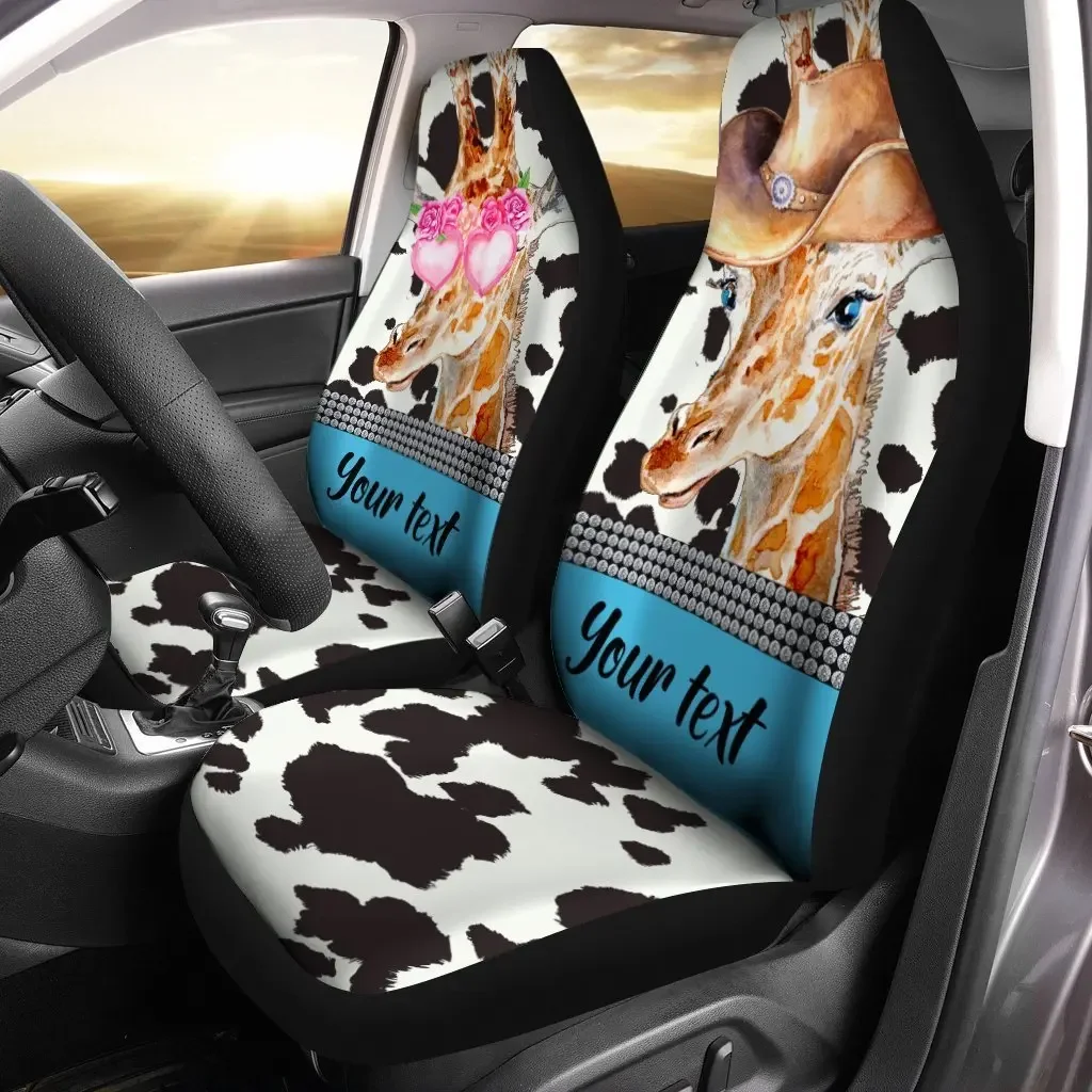 Personalized Cute Couple Giraffe Car Seat Covers  Car Accessories Gifts Idea For Couple, Universal Front Seat Protective Cover