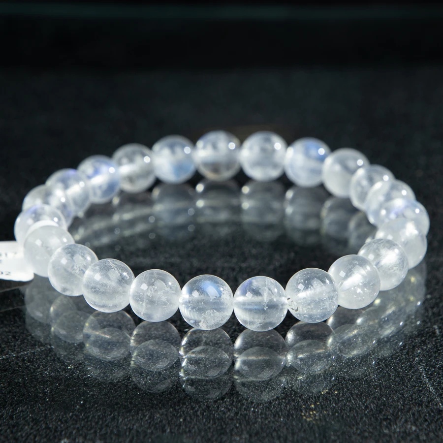 

TIMESWIND Authentic 5A-type Moonstone Blue White 8mm Round Beaded Bracelet Women Fashion Jewelry with Certificate