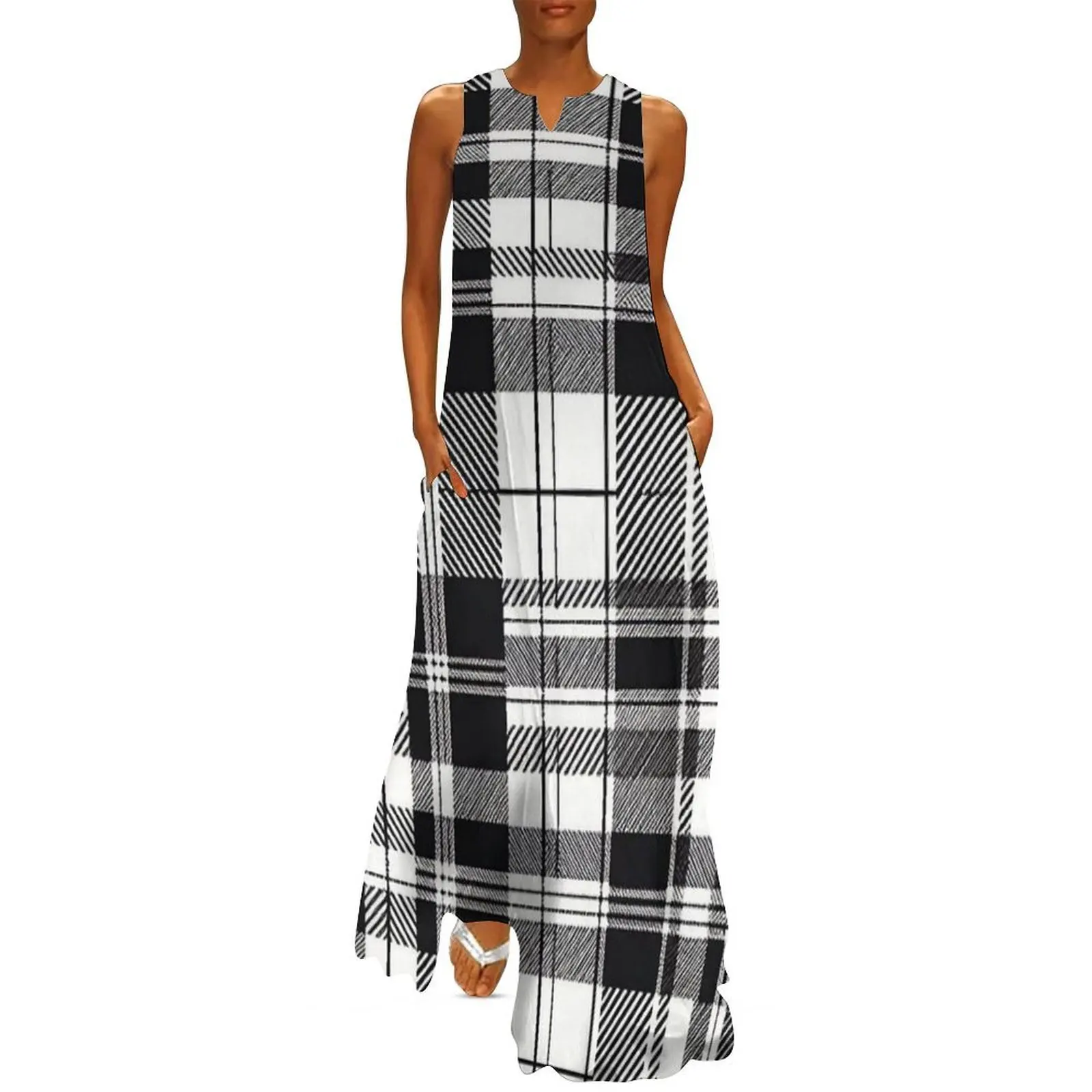 

Black and White Plaid Pattern Long Dress Beachwear summer outfits for women 2025 Bridesmaid dress woman