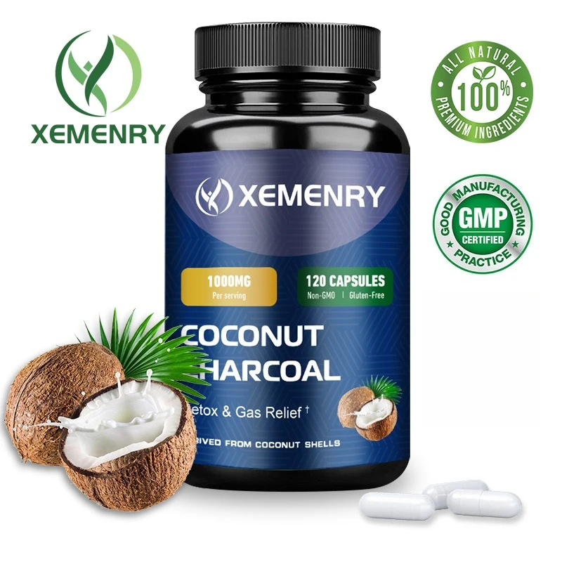 

Coconut Charcoal Capsules 1000mg - It Helps Relieve Bloating and Gas, Improves The Digestive System, and Promotes Gut Health
