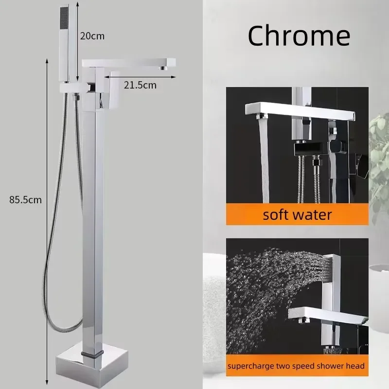 Hot Selling OEM Floor Mounted Brass Bathroom Faucets Tap Wholesale Hotel Project Black Freestanding Bath Tap view 2