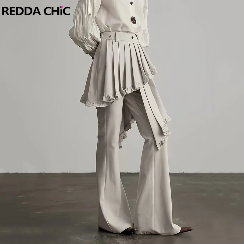 

Юбка REDDACHiC, многослойные женские брюки, модные брюки в стиле ретро с асимметричными складками, расклешенные брюки-клеш, альтернативная одежда