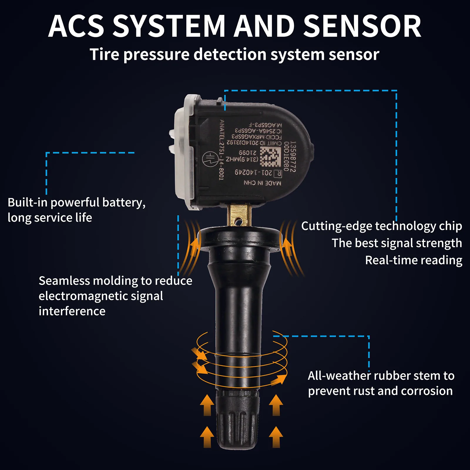 ACSMOTORSPORT Durabl Car Tire Pressure Monitoring 13598772 New TPMS Tire Pressure Sensor for GMC Yukon