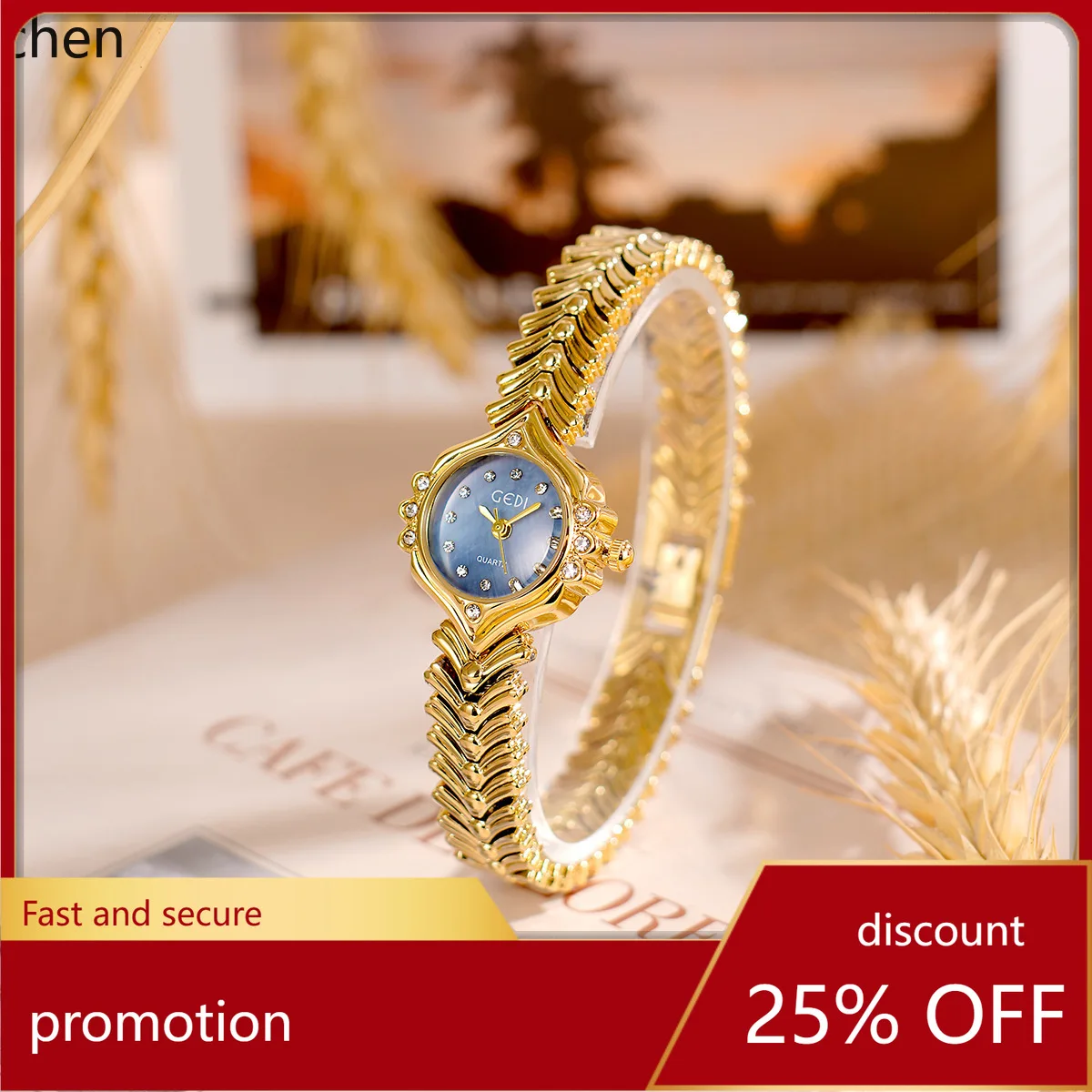 

Zml fashion women's watch - diamond-accented mother-of-pearl small dial, fishtail bracelet, high-end quartz watch for ladies